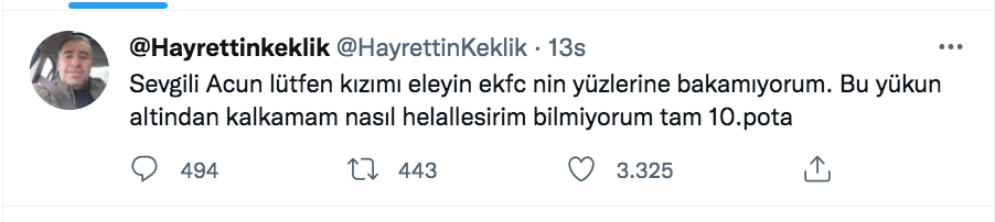 hayrettin keklik ten acun ilicali ya evrim keklik isyani